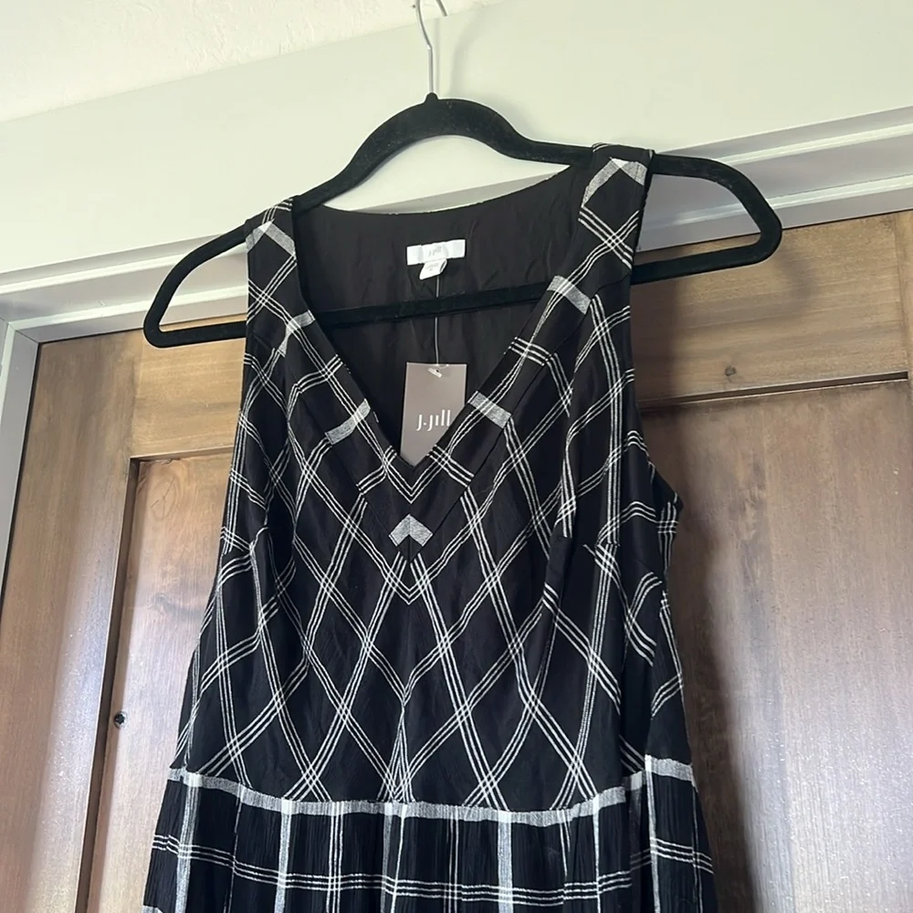 NWT J. Jill Black White Mixed Print Plaid Print Midi Dress - Picture 8 of 10
